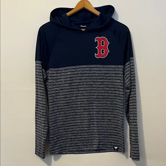 FANATICS Boston Red Sox MLB Line Up Shadow Stripe Raglan Pullover Hoodie EUC - Picture 2 of 6